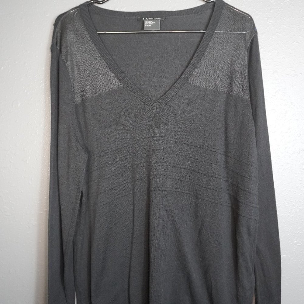 Armani Exchange Womens Black Long Sleeve Mesh Cardigan Basic Sweater Size XL